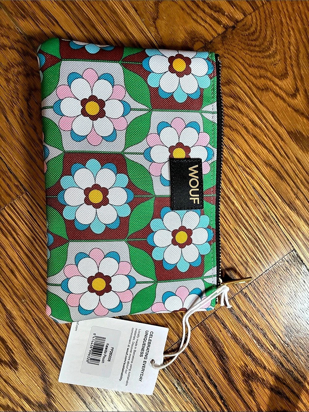 Wouf Kaleido Pouch Floral Zip Cosmetic Pouch in Green NWT